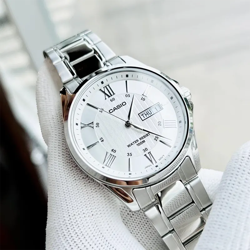 Casio Japan Quartz Date Day White Dial Men's Watch- MTP-1384D-7AV